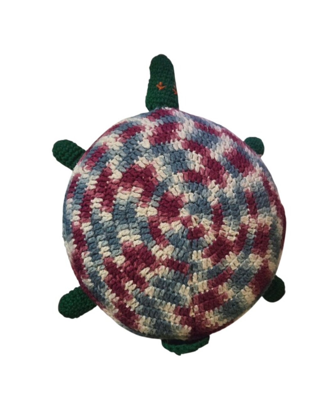 Vintage Turtle Pillow Cushion Handmade Crochet Retro Pink mauve Blue Green